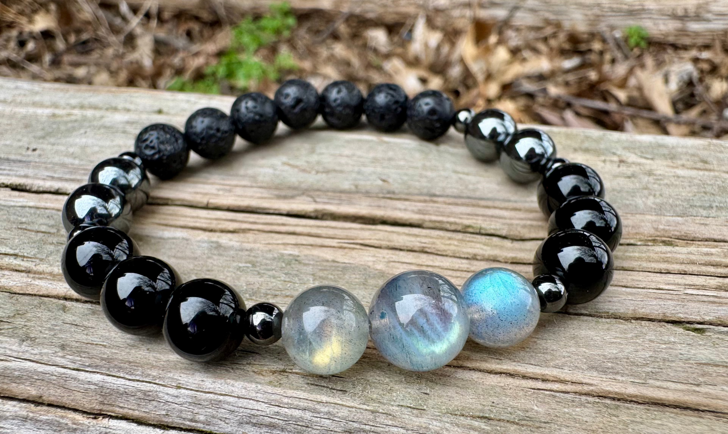 Empath Protection - Aura Shield - Absorb Negativity " The Empath's Raincoat " Black Tourmaline Gemstones - Crystal Healing Empathy Bracelet