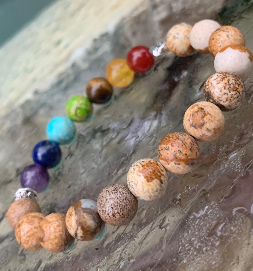 Chakra Balance - High Grade AAA Picture Jasper - Grounding - Connection to Earth - REAL Crystal Healing - Quality Gemstone Bracelet