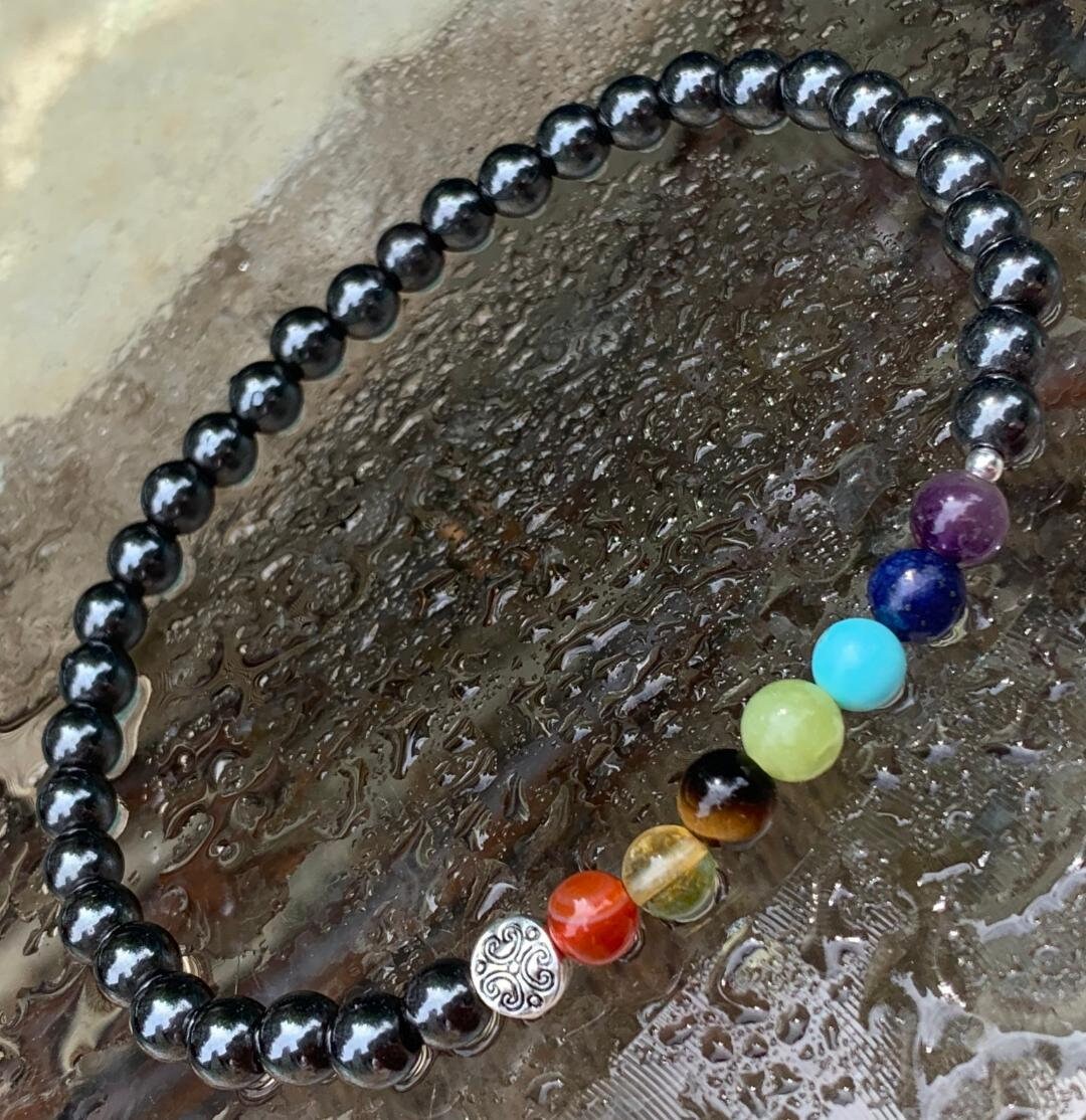Chakra Energy Balance - Grounding Hematite - Circulation - Nervous System Support - Spiritual - Crystal Healing Gemstone Anklet