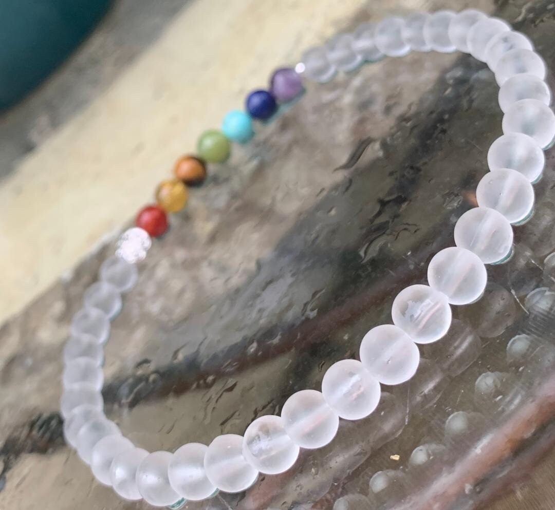 Chakra Balance - Protection - Intuition - Clear Quartz - Higher Self Crystal Therapy Holistic Healing Anklet - High Vibration Stone