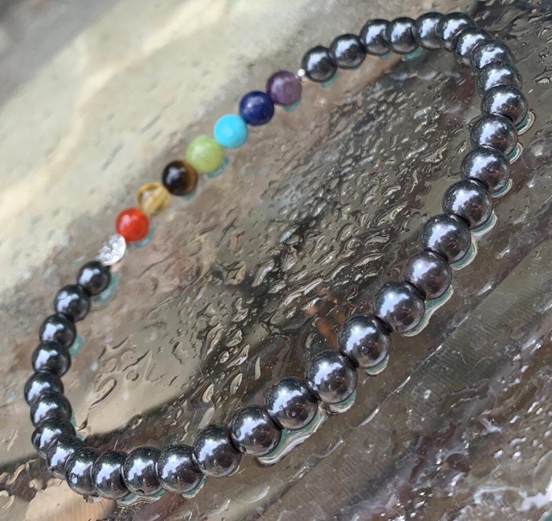 Chakra Energy Balance - Grounding Hematite - Circulation - Nervous System Support - Spiritual - Crystal Healing Gemstone Anklet