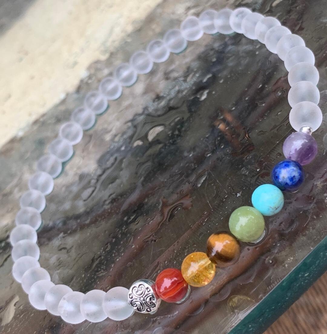 Chakra Balance - Protection - Intuition - Clear Quartz - Higher Self Crystal Therapy Holistic Healing Anklet - High Vibration Stone