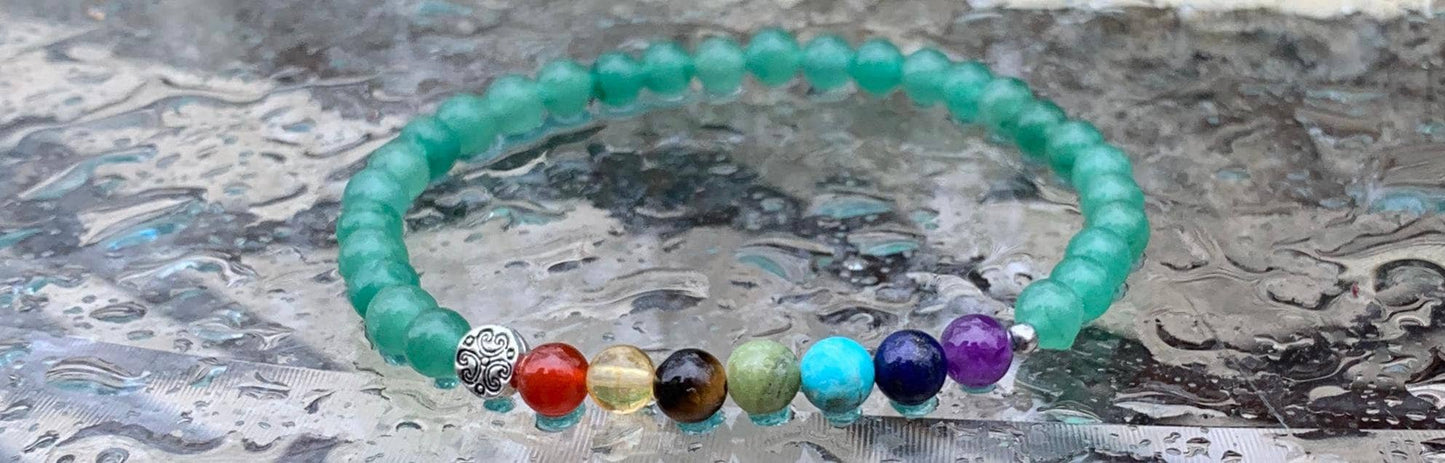 Chakra Balance Anklet - Green Adventurine - Emotional Healing - Real High Quality Gemstone Ankle Bracelet - Heart Activation and Protection