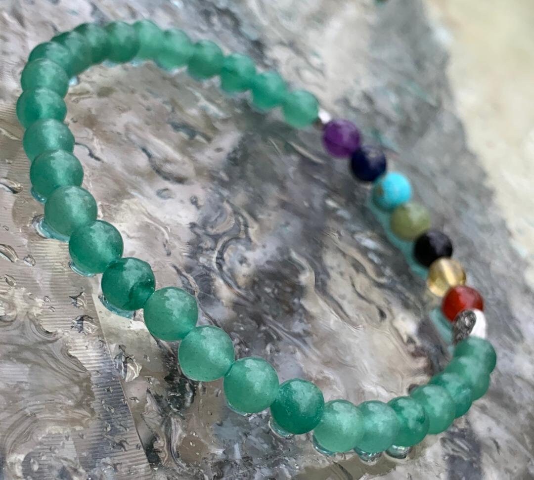 Chakra Balance Anklet - Green Adventurine - Emotional Healing - Real High Quality Gemstone Ankle Bracelet - Heart Activation and Protection