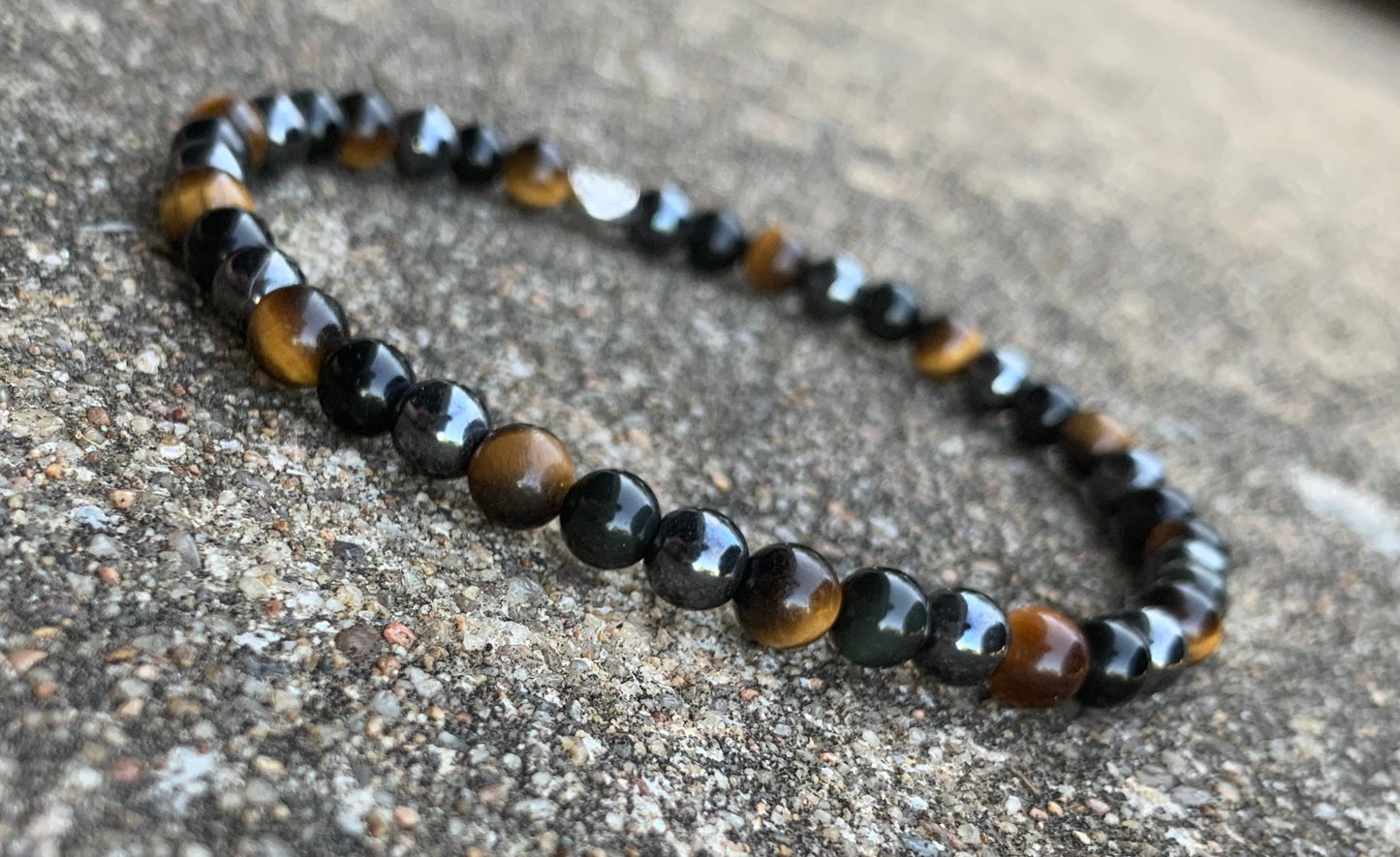 Anklet - Strength Courage Protection Shield " Triple Threat " Anxiety Support Relief Grounding AAA Gemstones Crystal Therapy Ankle Bracelet