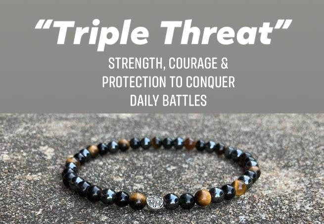 Anklet - Strength Courage Protection Shield " Triple Threat " Anxiety Support Relief Grounding AAA Gemstones Crystal Therapy Ankle Bracelet