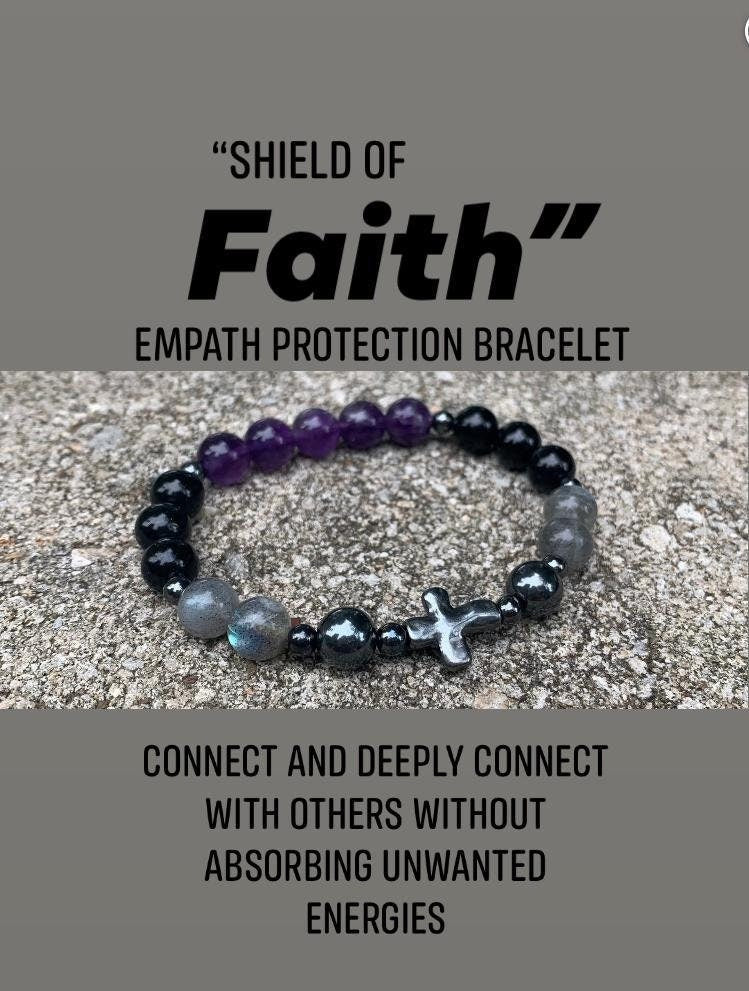 Christian Empath Protection " Shield Of Faith " Black Tourmaline - REAL High Quality Gemstones - Crystal Healing Empathy Bracelet