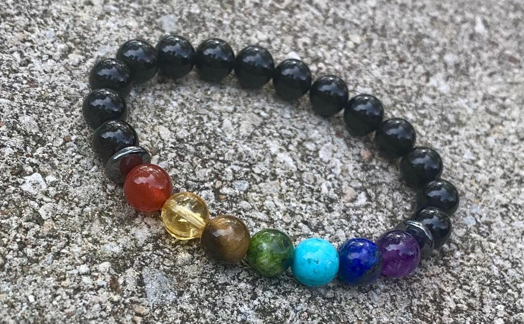 Protect and Cleanse The Auric Field - Balance Chakra Energy - Black Tourmaline & Hematite - Quality Crystal Healing and Gemstone Bracelet