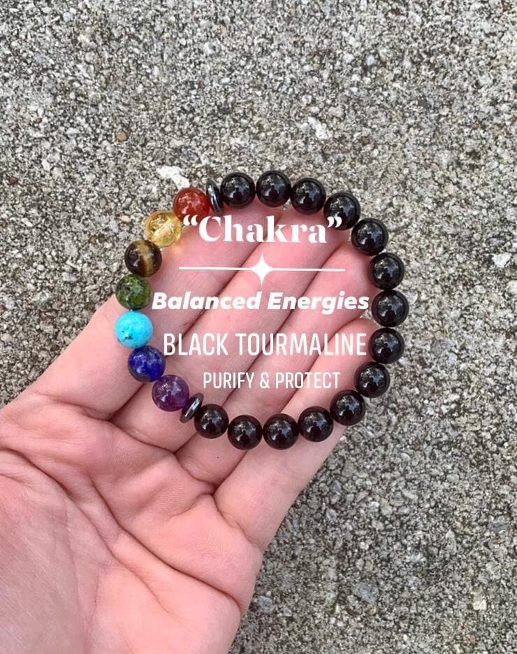 Protect and Cleanse The Auric Field - Balance Chakra Energy - Black Tourmaline & Hematite - Quality Crystal Healing and Gemstone Bracelet