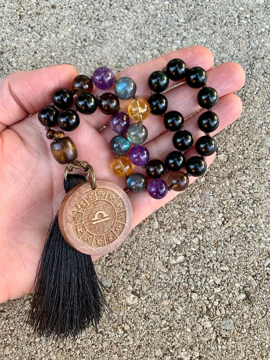 Libra Energy Car Charm - Zodiac Horoscope - "The Diplomat Libra" September October Birthday - Crystal Healing Rear View Mirror Mala Ornament