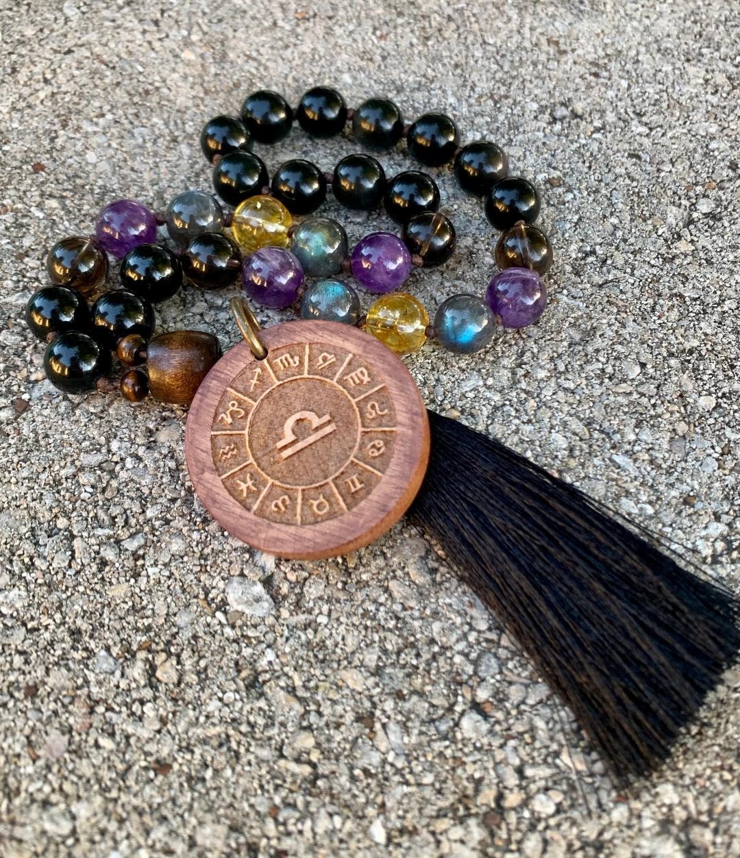Libra Energy Car Charm - Zodiac Horoscope - "The Diplomat Libra" September October Birthday - Crystal Healing Rear View Mirror Mala Ornament