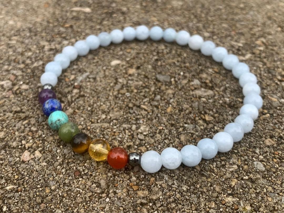 Calming Stress Relief - Chakra Balance - AAA Pale Blue Aquamarine Anklet - Anxiety Support - Real Crystal Healing Gemstone Ankle Bracelet