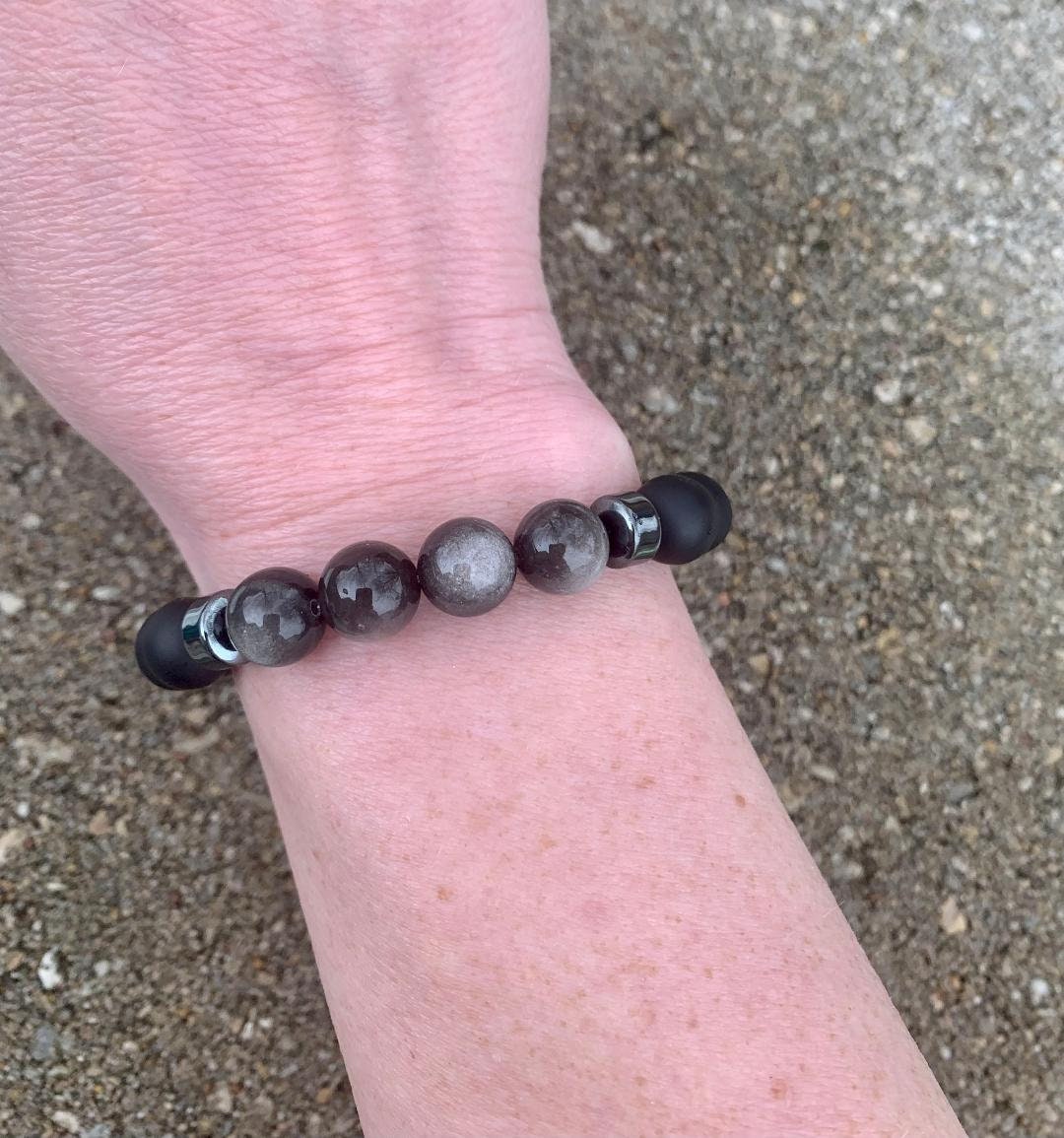 10MM Self Transformation & Spiritual Growth " Divine Reflection " Shungite EMF Protection - Onyx Obsidian Crystal Healing Gemstone Bracelet