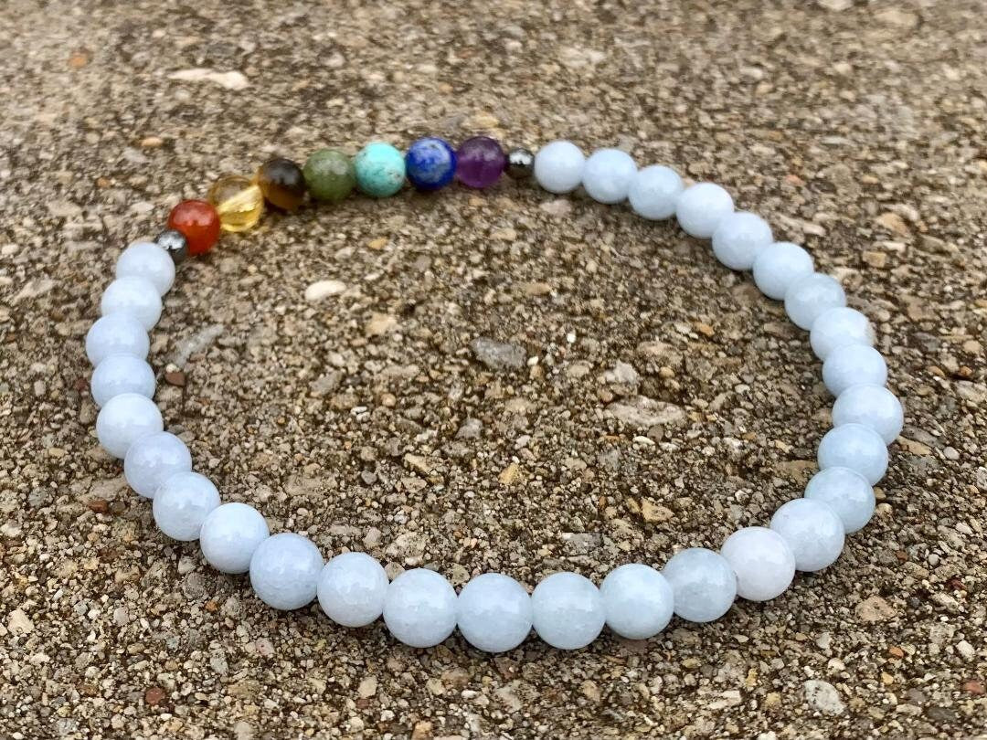 Calming Stress Relief - Chakra Balance - AAA Pale Blue Aquamarine Anklet - Anxiety Support - Real Crystal Healing Gemstone Ankle Bracelet