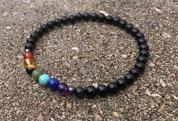 Negativity Shield - Protect and Ground - Balance Chakra Energy - Black Obsidian & Hematite - Crystal Healing and Gemstone Anklet Bracelet