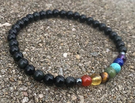 Negativity Shield - Protect and Ground - Balance Chakra Energy - Black Obsidian & Hematite - Crystal Healing and Gemstone Anklet Bracelet