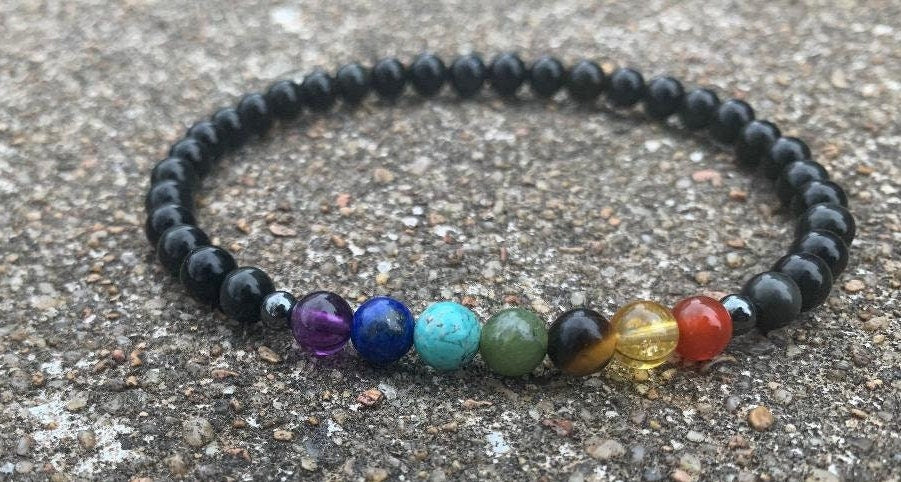 Negativity Shield - Protect and Ground - Balance Chakra Energy - Black Obsidian & Hematite - Crystal Healing and Gemstone Anklet Bracelet