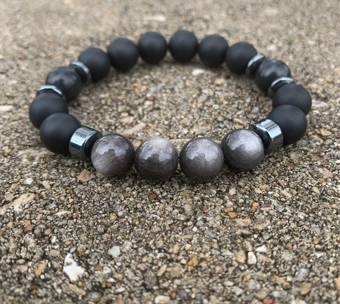 10MM Self Transformation & Spiritual Growth " Divine Reflection " Shungite EMF Protection - Onyx Obsidian Crystal Healing Gemstone Bracelet