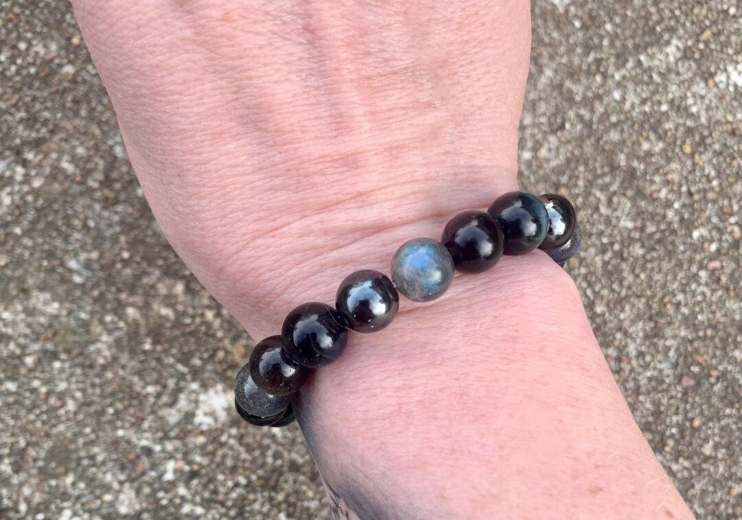 10MM Self Empowerment - Strength & Courage " You are the Universe " AAA Blue Tigers Eye - Labradorite - Obsidian Crystal Gemstone Bracelet
