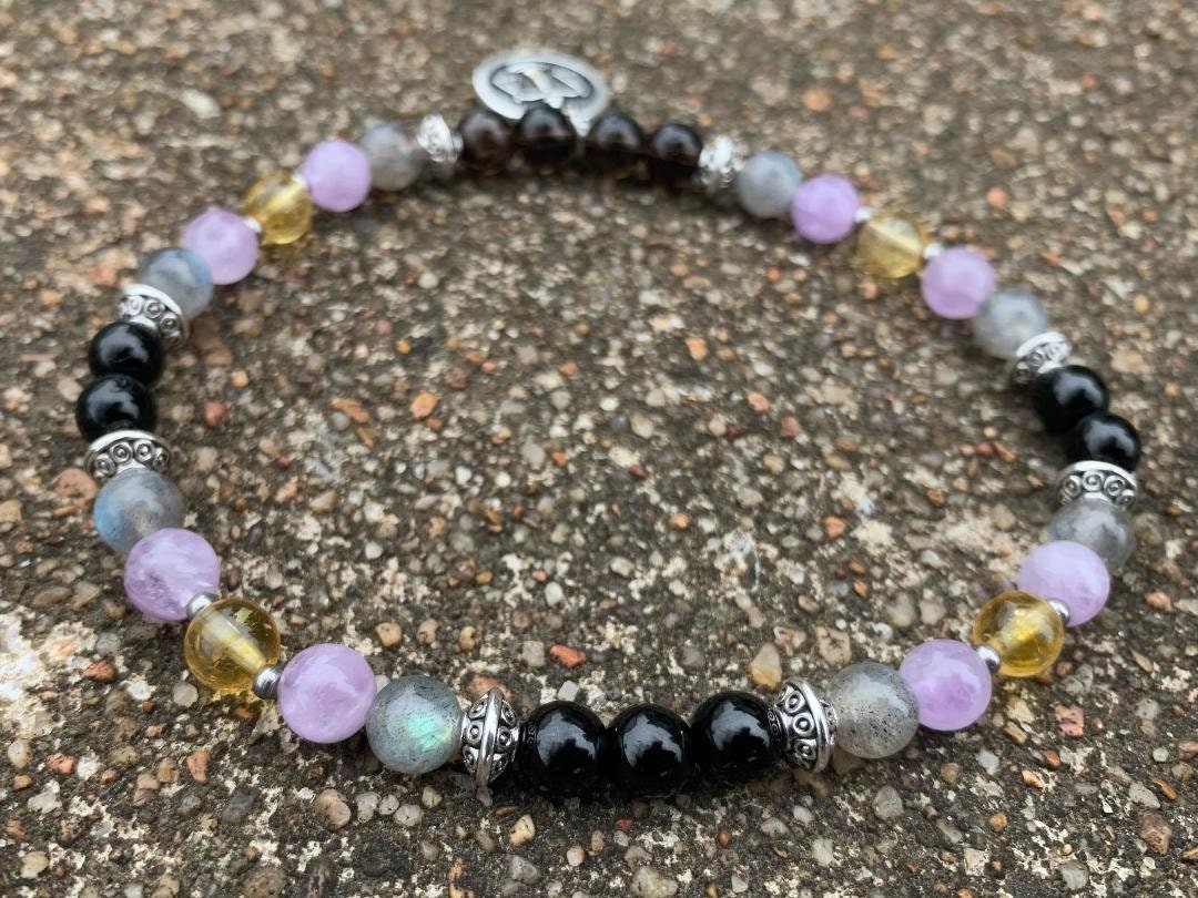 Libra Energy Anklet " The Diplomat , Libra " September October Birthday - Zodiac - AAA Labradorite - Citrine - Amethyst - Crystal Gemstones