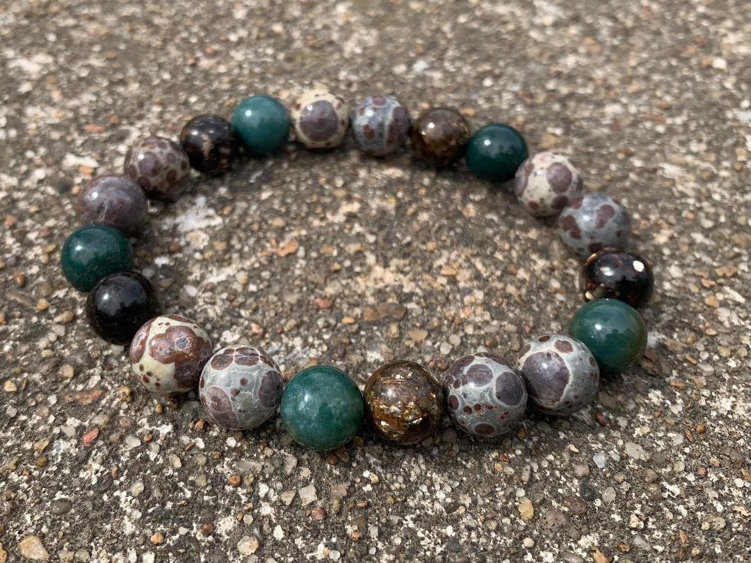 10MM Positivity and Uplifting Energy " The Earth Living Totem " AAA Astroid Jasper - Phlogopite - Moss Agate - Crystal Gemstone Bracelet