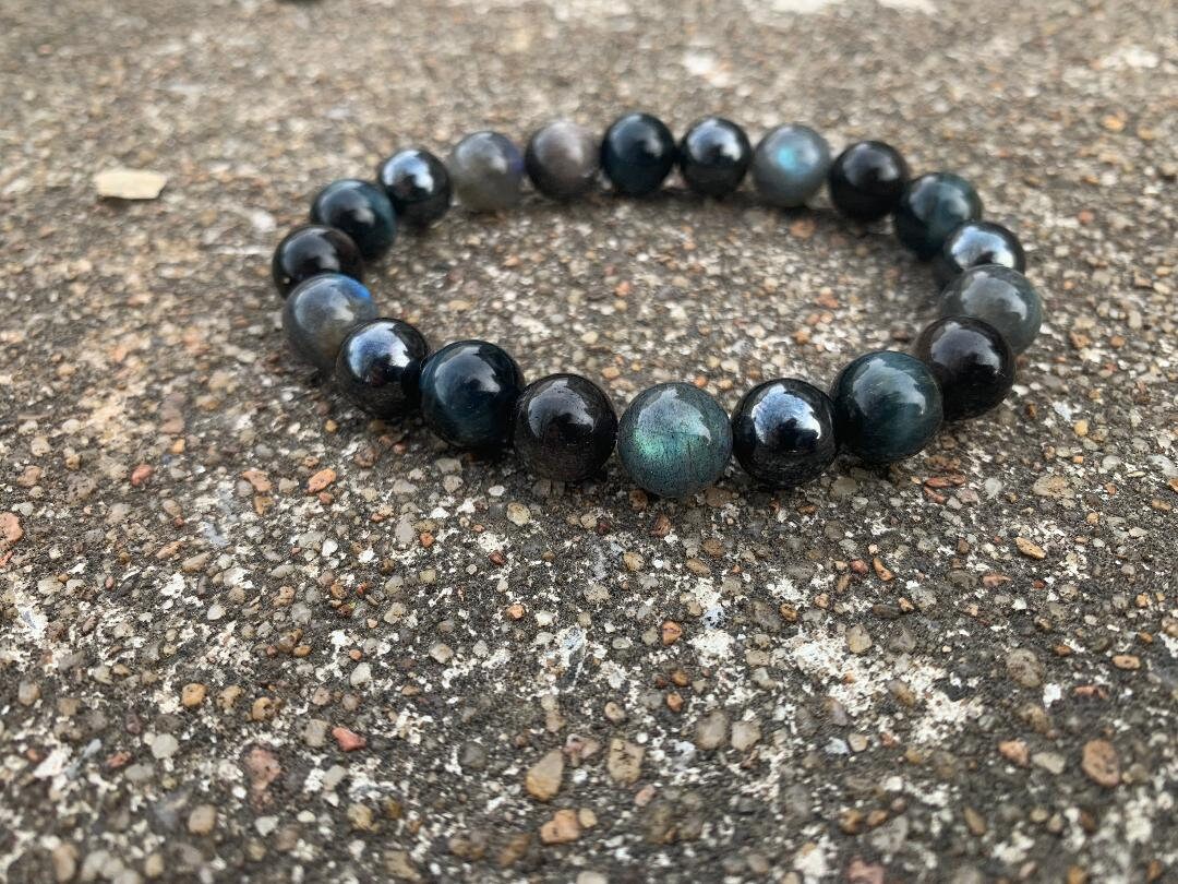 10MM Self Empowerment - Strength & Courage " You are the Universe " AAA Blue Tigers Eye - Labradorite - Obsidian Crystal Gemstone Bracelet