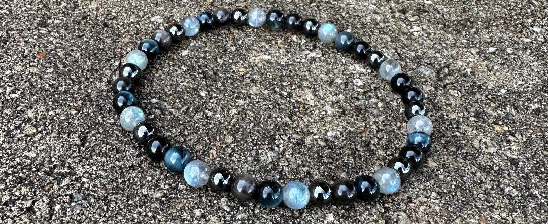 Self Empowerment Anklet - Strength & Courage " You are the Universe " AAA Blue Tigers Eye - Labradorite - Silver Obsidian Crystal Gemstones