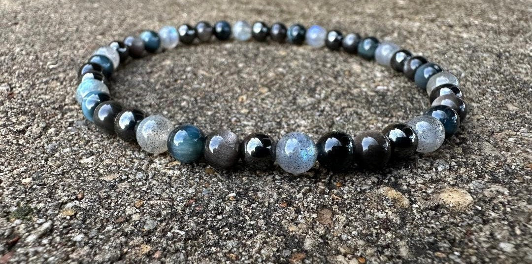 Self Empowerment Anklet - Strength & Courage " You are the Universe " AAA Blue Tigers Eye - Labradorite - Silver Obsidian Crystal Gemstones