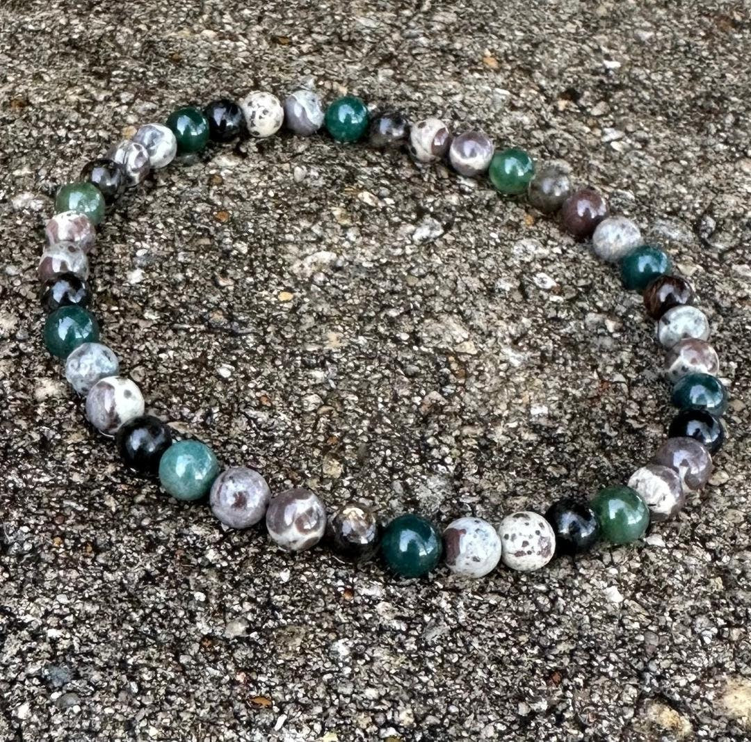 Positivity and Protection Anklet - Uplifting Energy " The Earth Living Totem " Astroid Jasper - Phlogopite - Moss Agate - Crystal Gemstones