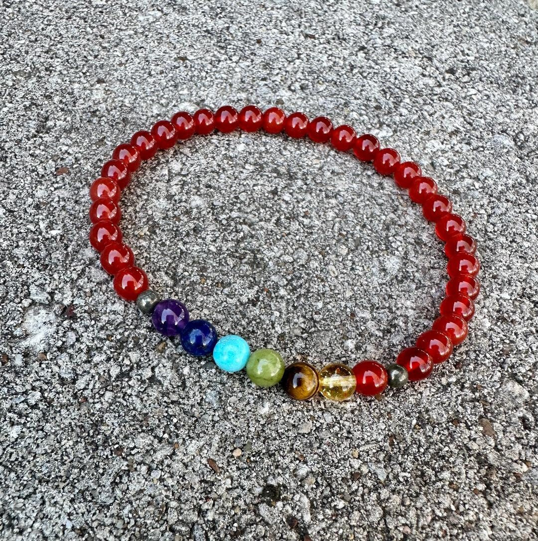 Strength & Creativity Anklet - Chakra Balance - Protection and Courage - Red Carnelian - Pyrite - Real Crystal Healing Empowerment Gemstones