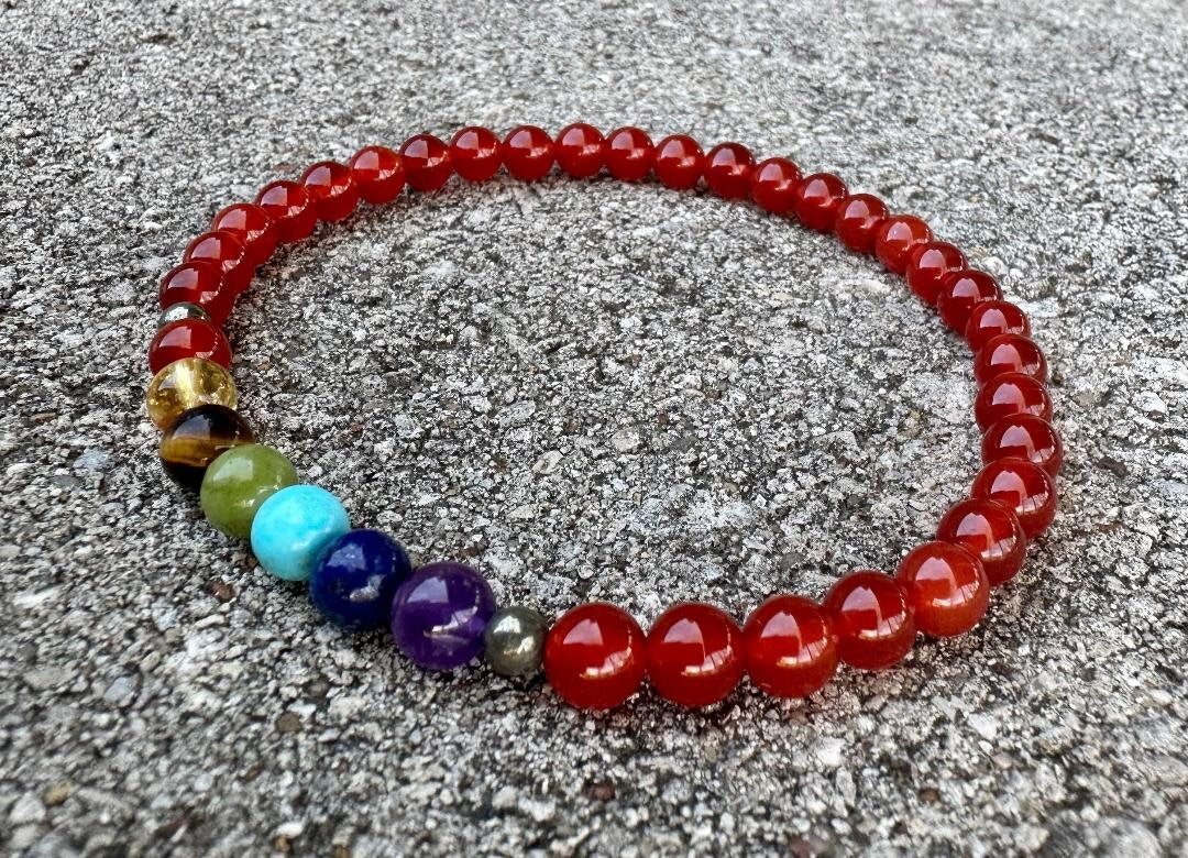 Strength & Creativity Anklet - Chakra Balance - Protection and Courage - Red Carnelian - Pyrite - Real Crystal Healing Empowerment Gemstones