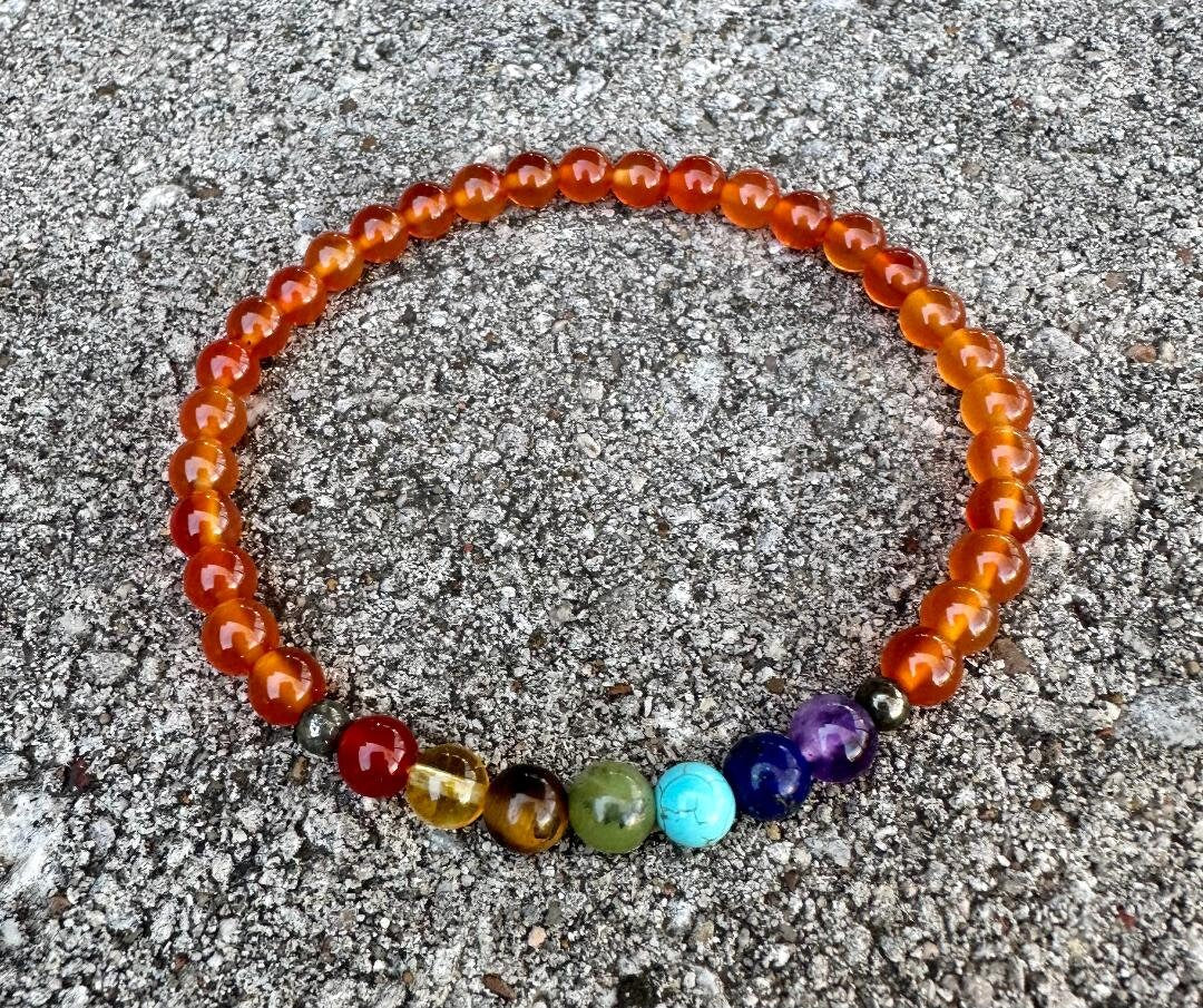 Creativity & Self Empowerment Anklet - Chakra Balance - Strength and Courage - Orange Carnelian - Pyrite - Real Crystal Healing Gemstones