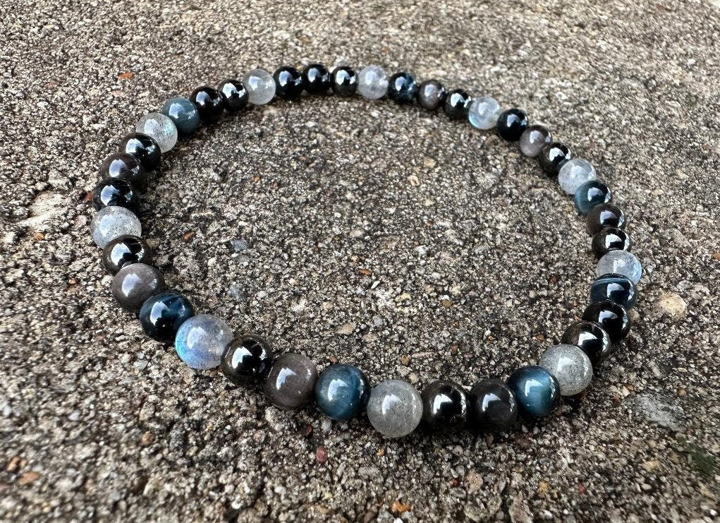 Self Empowerment Anklet - Strength & Courage " You are the Universe " AAA Blue Tigers Eye - Labradorite - Silver Obsidian Crystal Gemstones