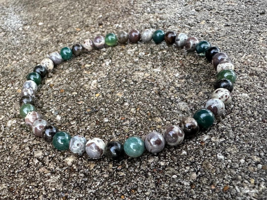 Positivity and Protection Anklet - Uplifting Energy " The Earth Living Totem " Astroid Jasper - Phlogopite - Moss Agate - Crystal Gemstones