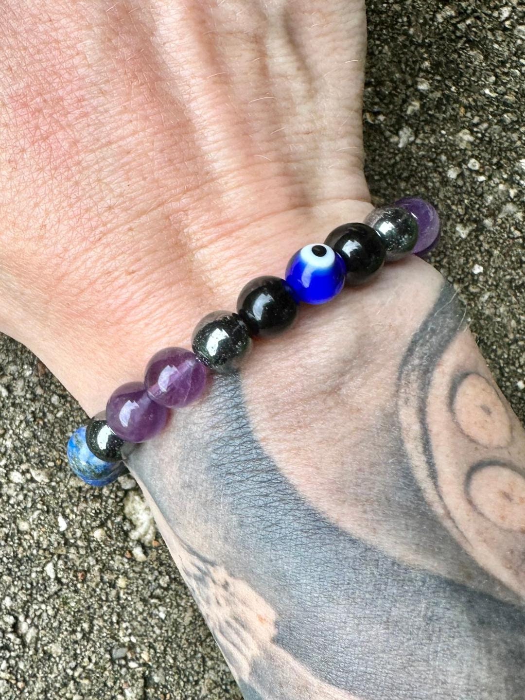 8mm Aura Shield - IMPERFECT STONES - Evil Eye Protection & Intuition - Lapis - Tourmaline - DISCOUNTED Crystal Healing Gemstone Bracelet