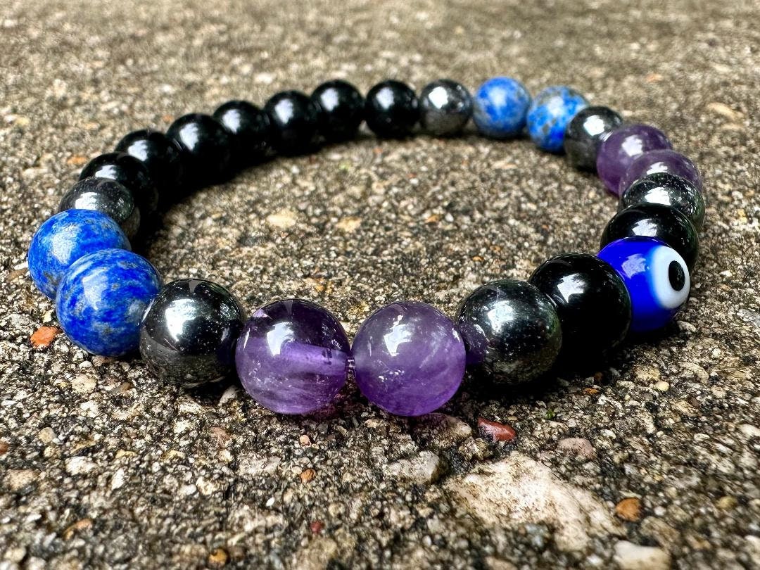 8mm Aura Shield - IMPERFECT STONES - Evil Eye Protection & Intuition - Lapis - Tourmaline - DISCOUNTED Crystal Healing Gemstone Bracelet