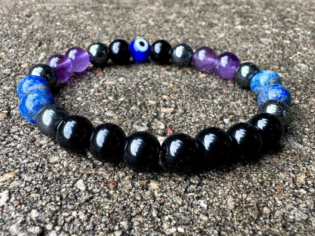 8mm Aura Shield - IMPERFECT STONES - Evil Eye Protection & Intuition - Lapis - Tourmaline - DISCOUNTED Crystal Healing Gemstone Bracelet