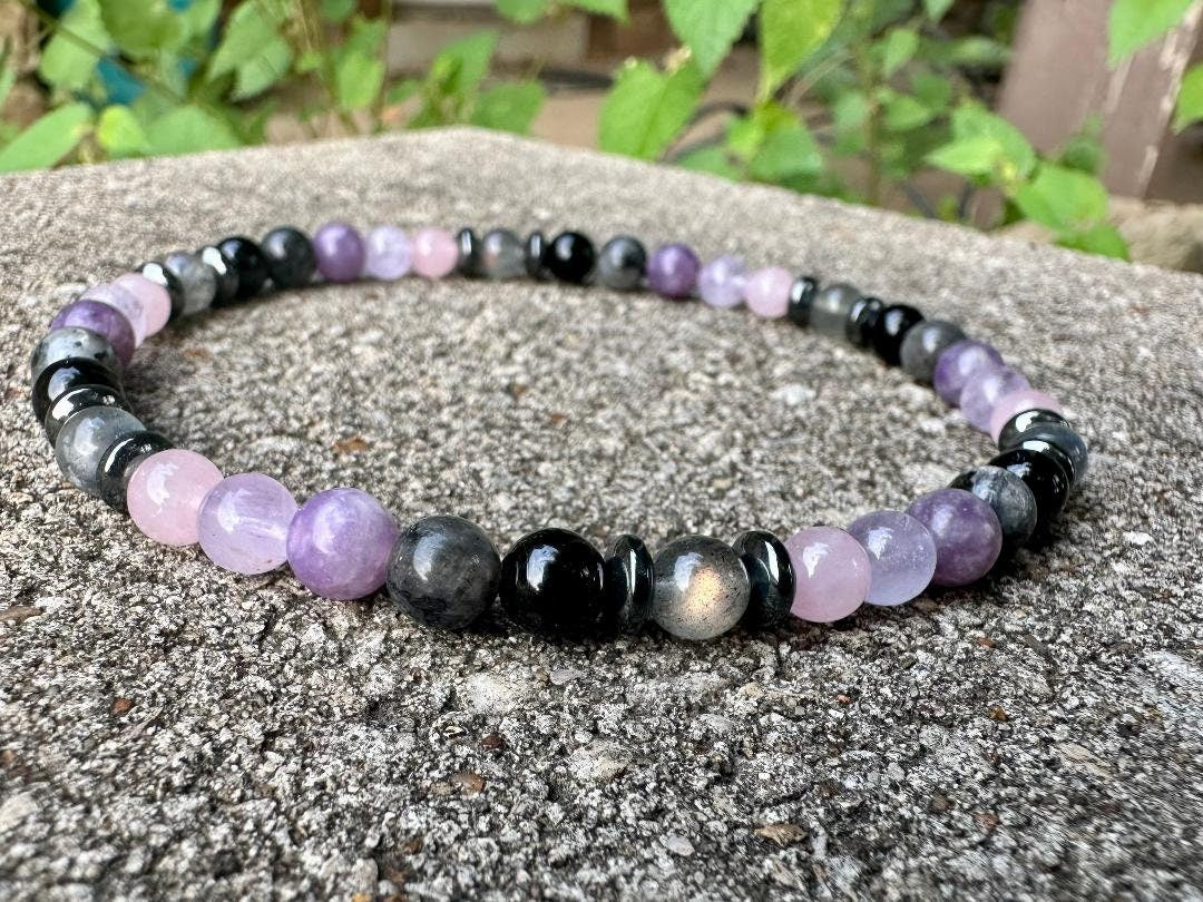 Empath Recovery Anklet " The Empath's Recharge " Emotional Support & Calming Crystals - Rose Quartz - Lepidolite - Amethyst - Tourmaline