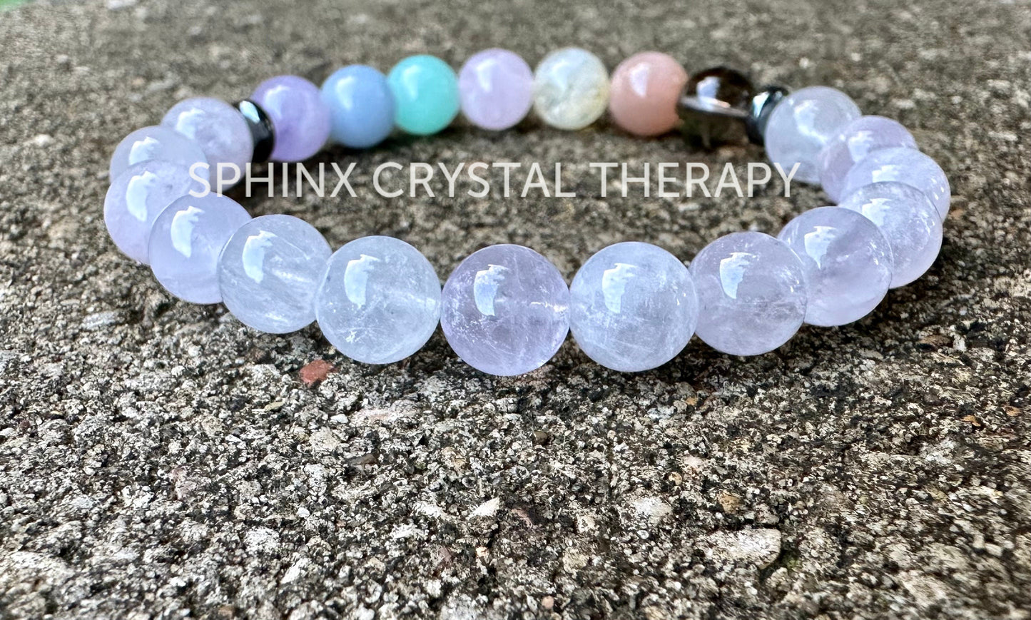 8mm Protection & Intuition - PASTEL Chakra Stones - RARE AAA White Amethyst - High Vibration Stones - Crystal Healing Gemstone Bracelet