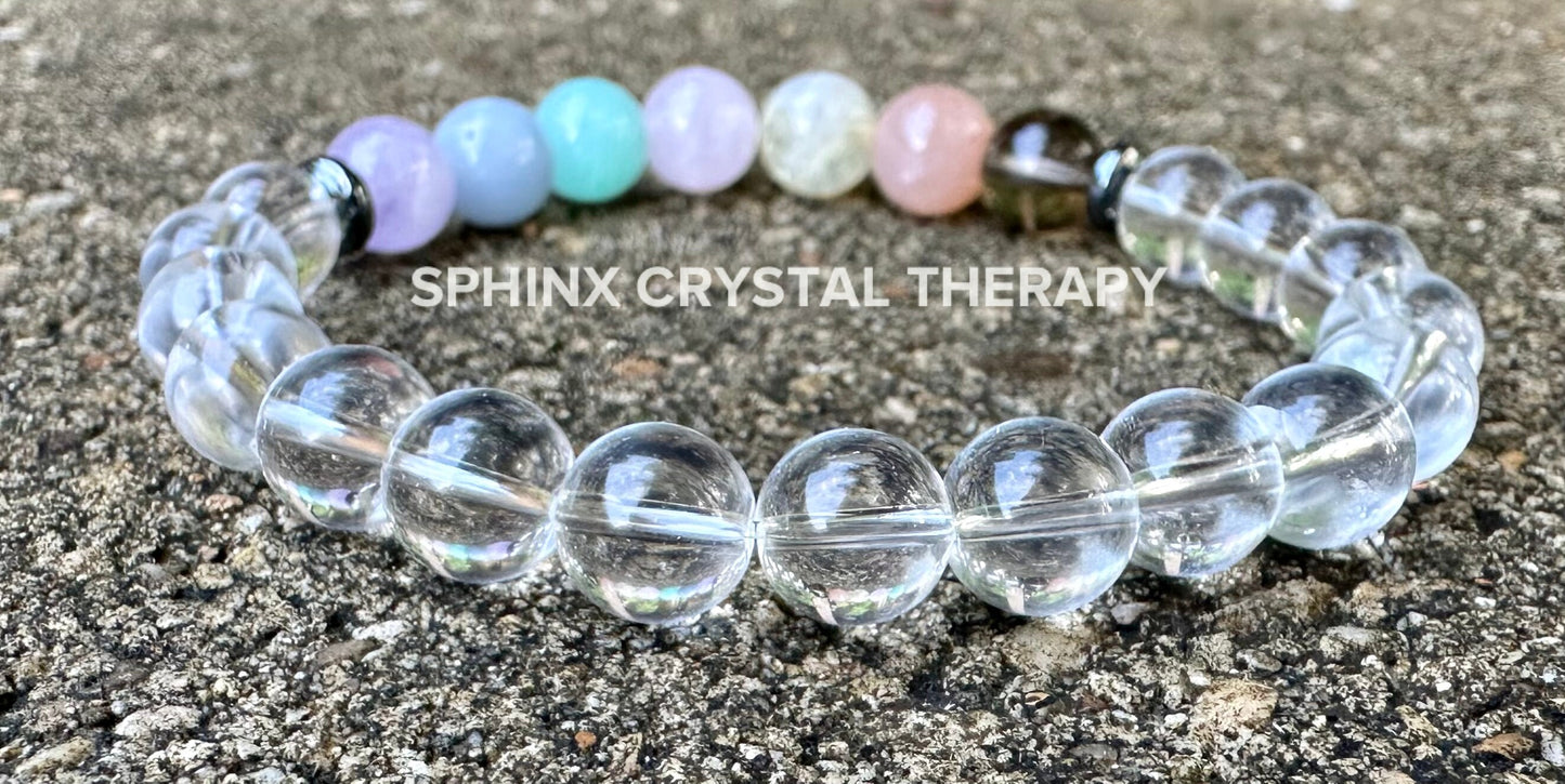 8mm Protection & Intuition - PASTEL Chakra Stones - Clear Quartz - High Vibration Stones - Crystal Healing Gemstone Bracelet - Higher Self
