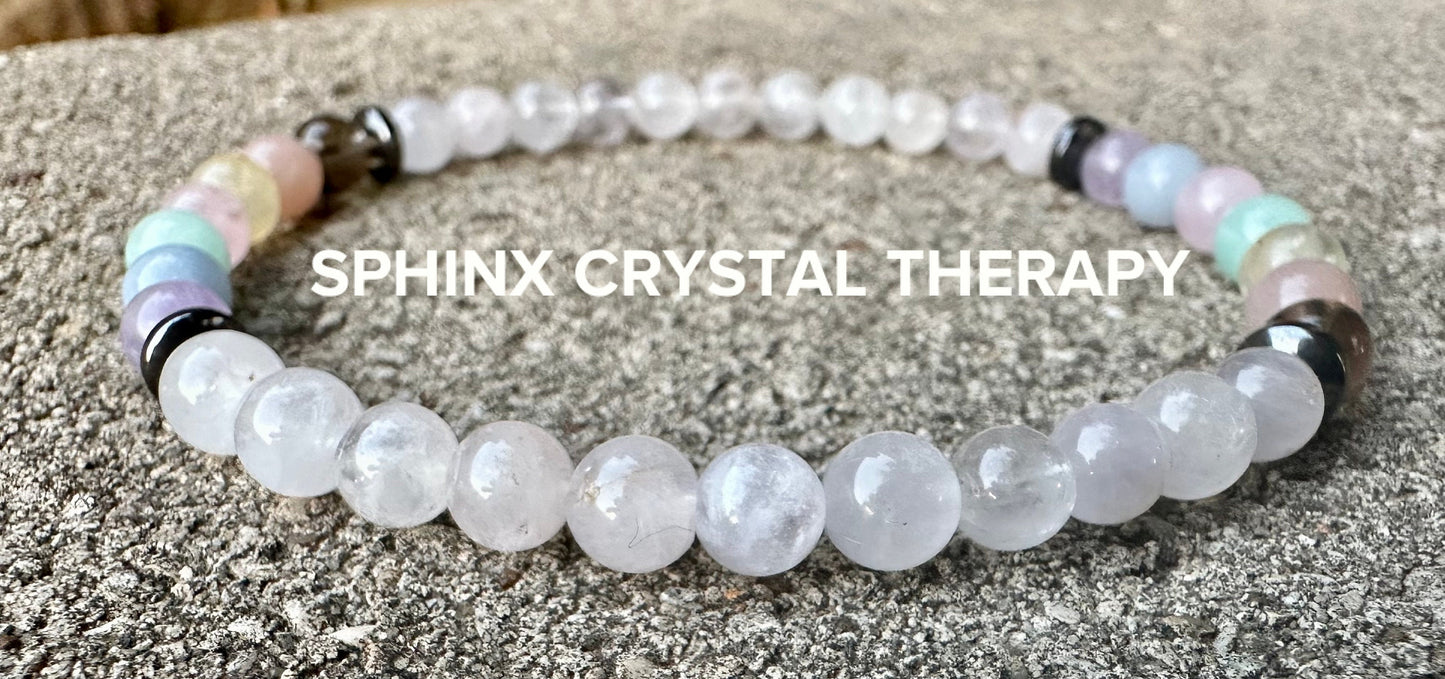 Protection & Intuition Anklet - RARE AAA White Amethyst - PASTEL Chakra Stones - High Vibration Stones - Crystal Healing Gemstone