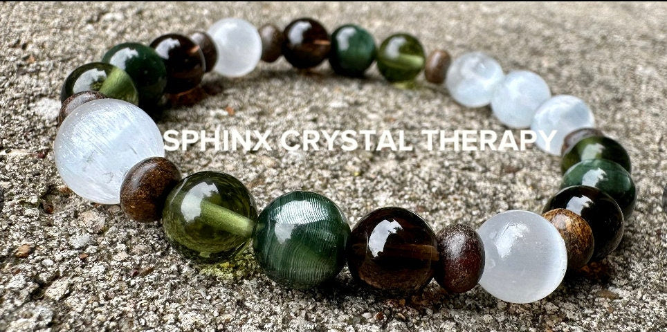 Spiritual Acceleration - Higher Consciousness " The Starseed Blessing " AAA Real Moldavite / Seraphinite - Crystal Healing Empath Bracelet