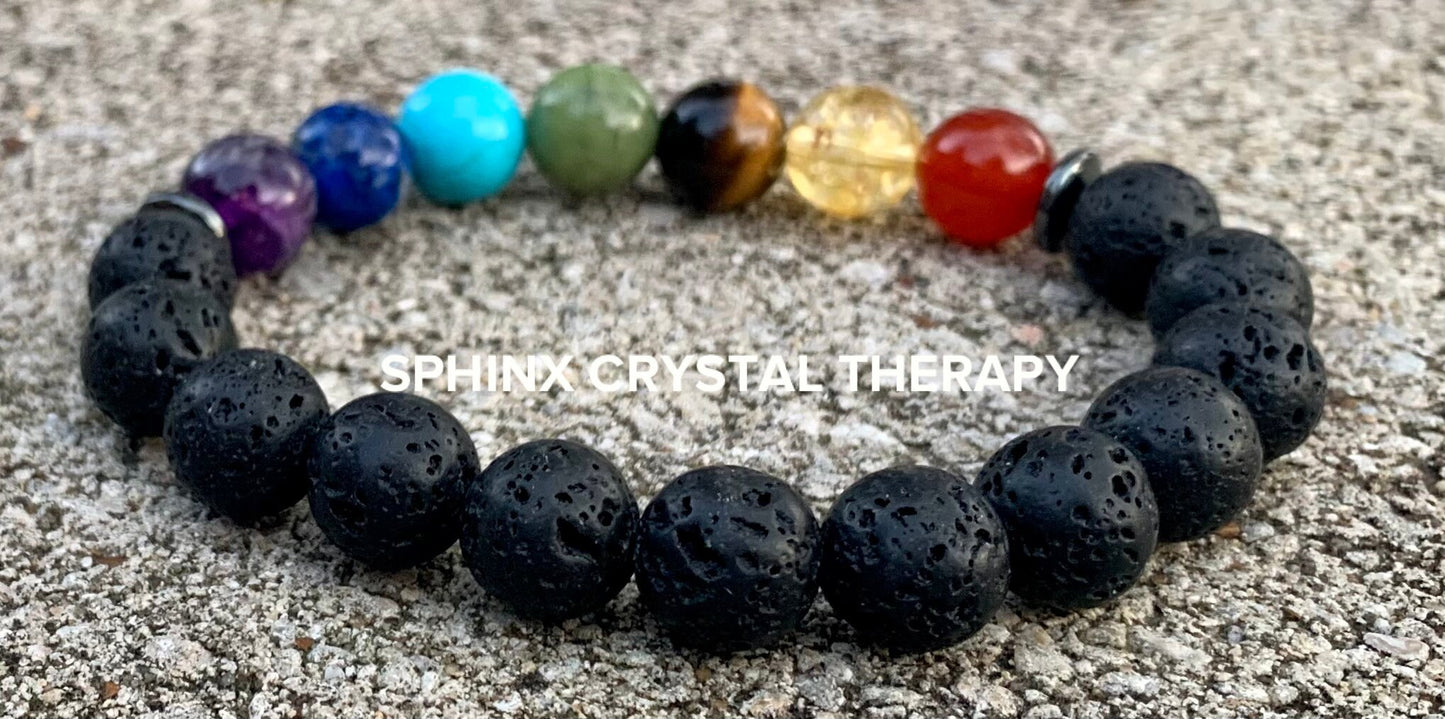 10MM Chakra Balance - Protection & Strength - Volcano Rock - Oil Diffuser - Crystal Healing Gemstones - Quality Spiritual Grounding Bracelet