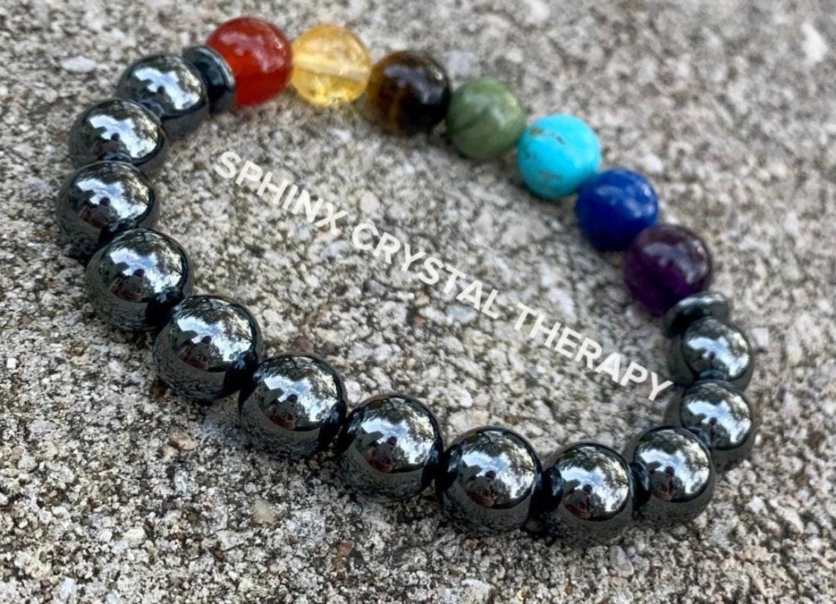 10MM Grounding Bracelet - Balance Chakra Energies - AAA High Grade Hematite - Protection & Strength - Crystal Healing Quality Gemstones