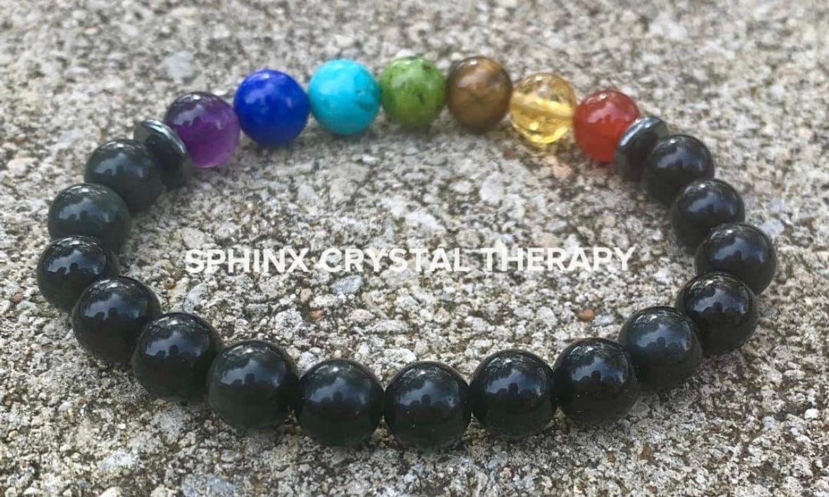 Negativity Shield - Protect and Ground - Balance Chakra Energy - Black Obsidian & Hematite - Quality Crystal Healing and Gemstone Bracelet