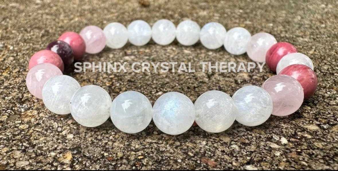 Self Love & Feminine Energy - Emotional Support " Love Boat " Aura Clearing - Moonstone - Rose Quartz - Eudialyte - Heart Healing Bracelet