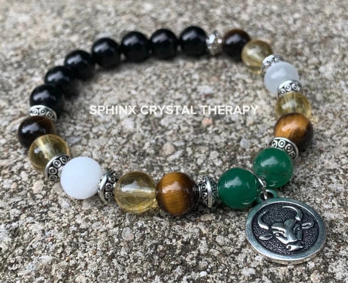 Taurus Energy - Zodiac Horoscope " The Determined Taurus " April May Birthday - Crystal Healing Astrology Bracelet - Real Quality Gemstones