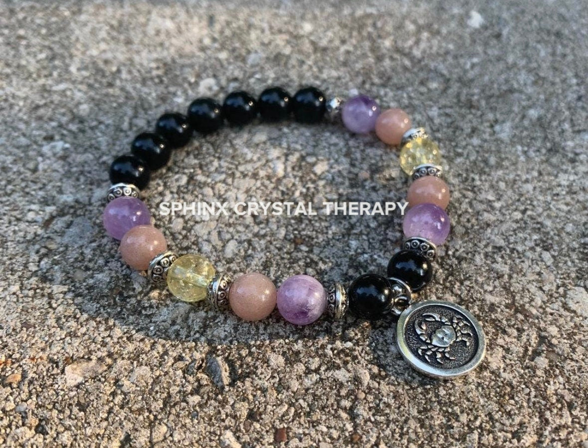 Cancer Sign Energy - Zodiac Horoscope " The Intuitive Cancer " June July Birthday - Real Quality Gemstones - Crystal Healing Bracelet