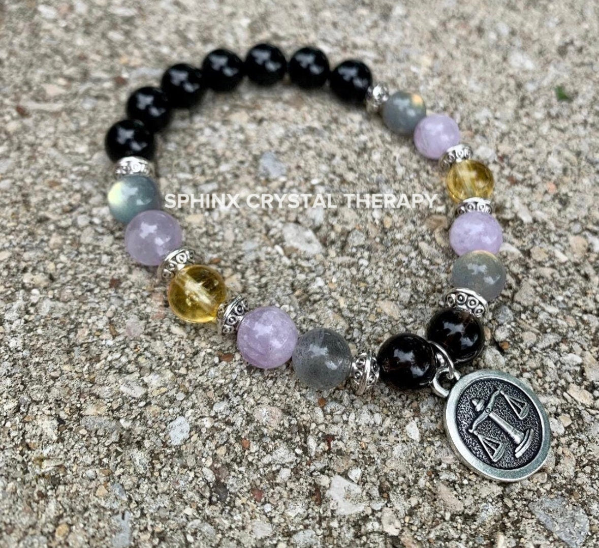 Libra Sign Energy - Zodiac Horoscope " The Diplomat , Libra " September October Birthday - Real Quality Gemstones - Crystal Healing Bracelet