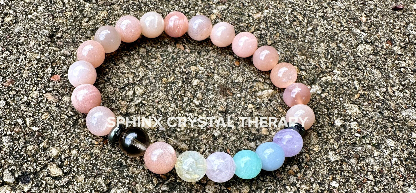 8mm Stress Relief & Anxiety Support - PASTEL Chakra Stones - AAA Peach Moonstone - Peaceful Energy - Crystal Healing Gemstone Bracelet